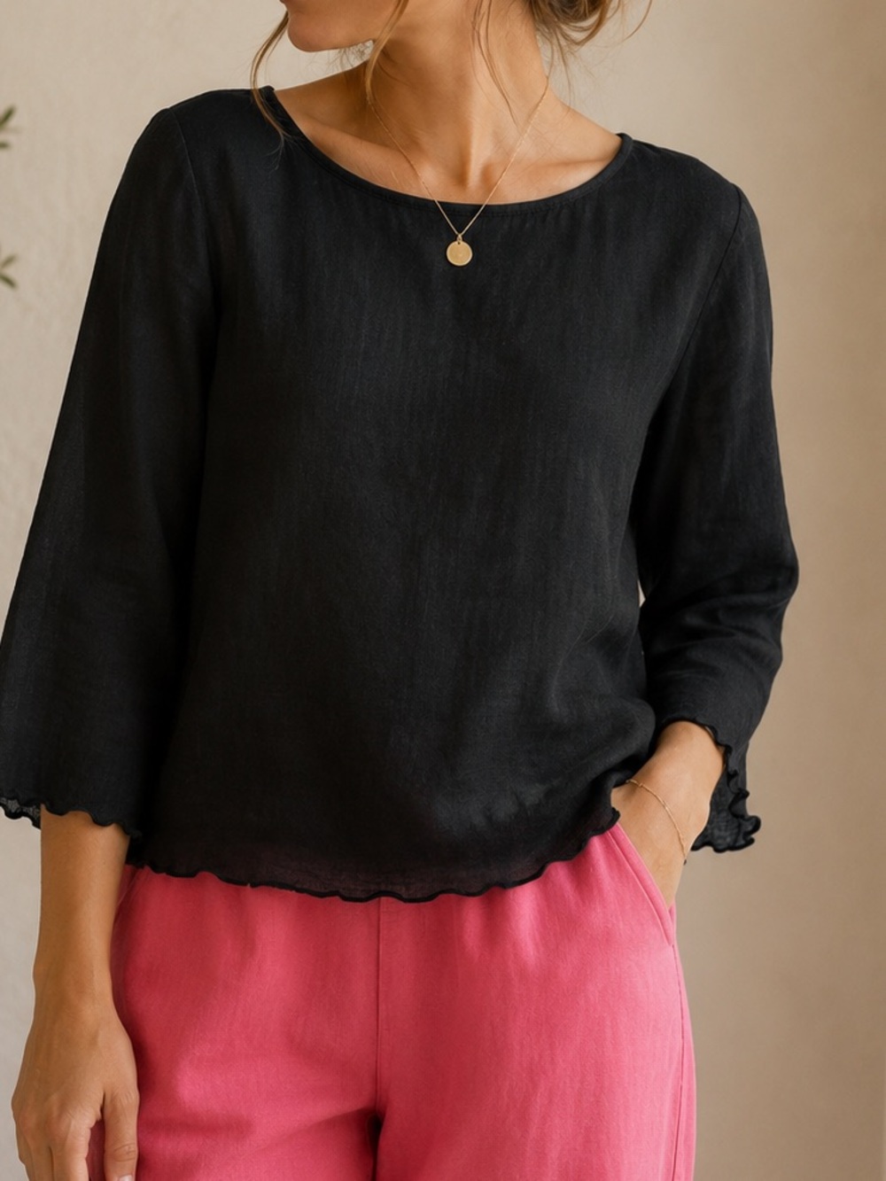 Ahni Women’s Top Long Sleeve 100% Linen ‎ Tunic Black Size 0 Oversized